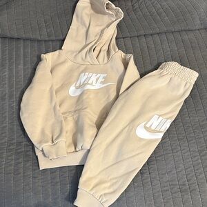 Nike Kids Beige Hoodie & Joggers Set with White Logo